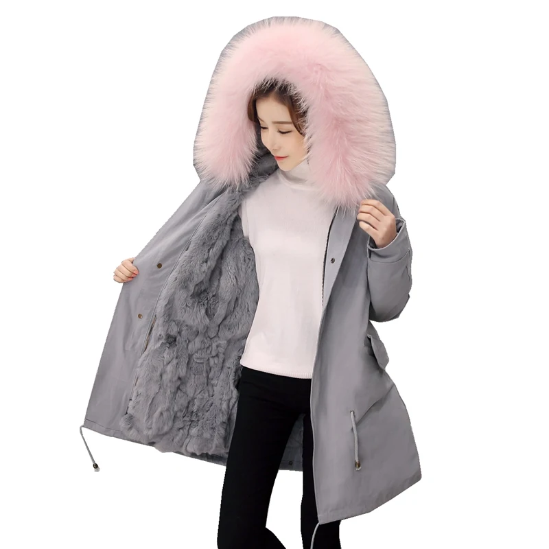 Зимние Для женщин Длинная парка Натуральный мех пальто енота Мех животных