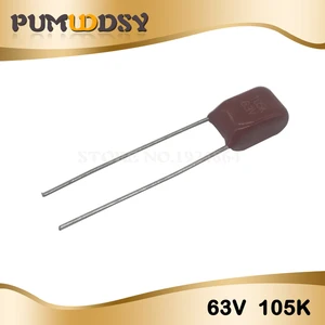 Полипропиленовый пленочный конденсатор 63V105J, 1 мкФ, шаг 5 мм, 63 в, 105, 1000nf, CBB, 10 шт.