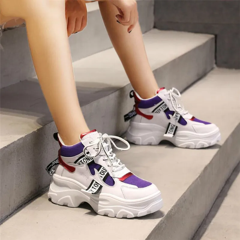 LZJ 2019 весенние кожаные сетчатые женские кроссовки на массивной платформе модные