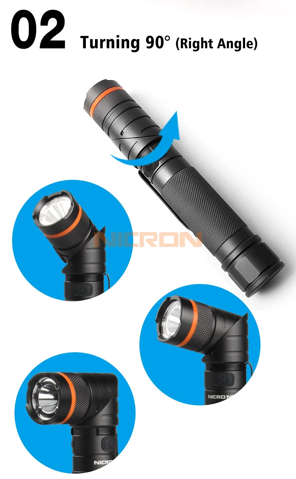 NICRON магнит 90 градусов поворот UV/белый 2-Цвет Перезаряжаемые фонарик 18650 2500 мА/ч, литий-ионный аккумулятор Батарея 5 Вт 80 м Луч расстояние B75