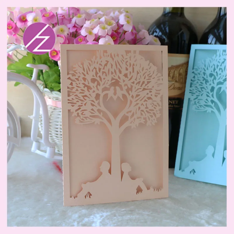 

50pcs Tree Laser Cut Wedding Greeting Card Shining Paper Craft Wedding Invitation Card Party Birthday Decoration Blessing card