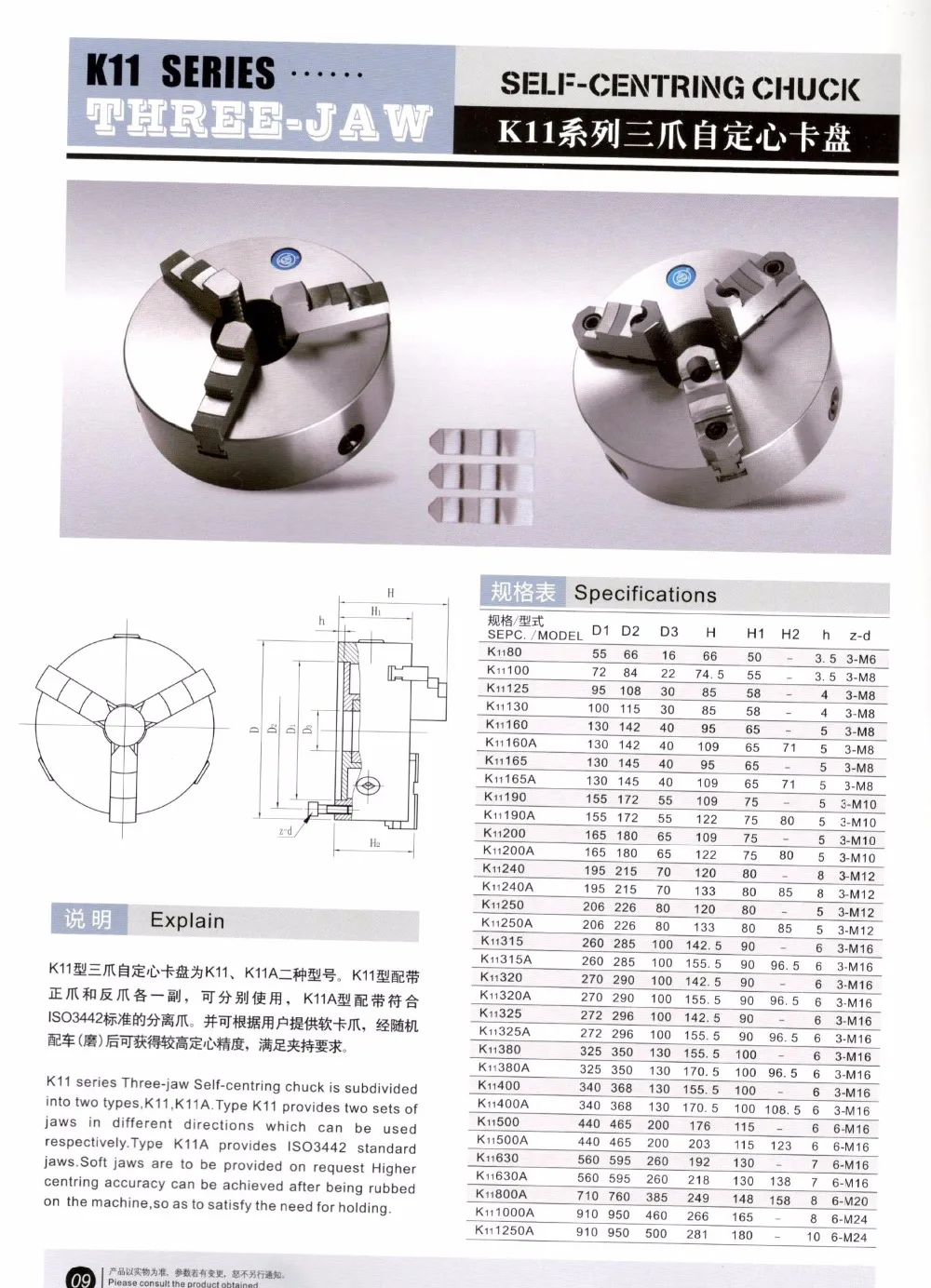 K11-250 K11 250 Самоцентрирующийся ручной 3 кулачковый токарный патрон