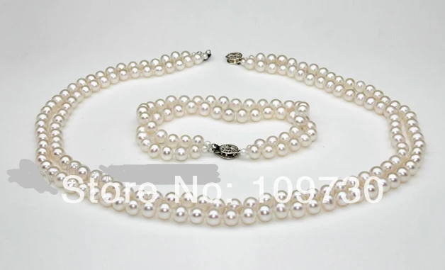 DYY Jewelry 00655 7 мм ААА класса белый akoya жемчужный ювелирный набор Двойная Цепочка