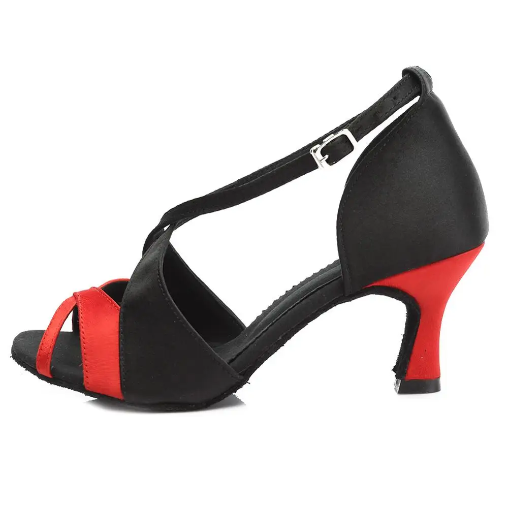 Heel 7cm Black-red TY-B62, фиолетовый каблук 7 см/5 см, атласная обувь для латинских танцев для женщин, танцевальная обувь для танго - Цвет: Heel 7cm Black-red