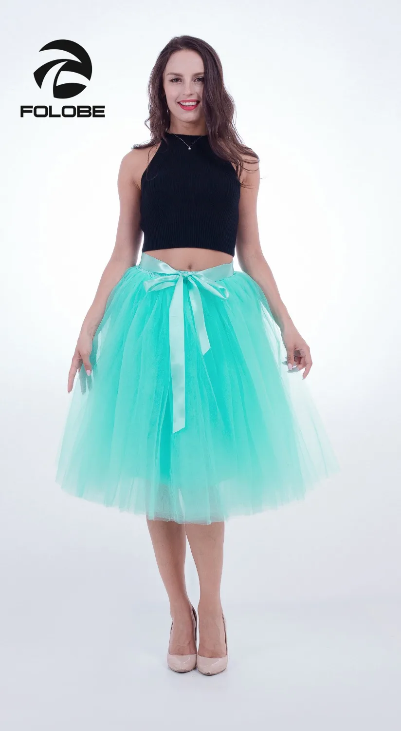FOLOBE мятно-зеленый 7 слоев миди тюль юбка пачка юбки женские юбочки эластичный