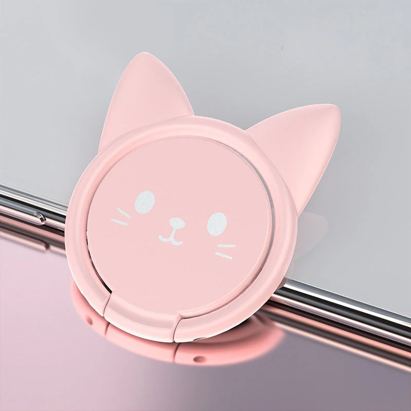 Pink 360 Degree Rotating Cute Cartoon Cat Finger Grip Ring Stand Holder for Mobile Cell Phone Finger Ring Smartphone Stand Holder - Цвет: Pink