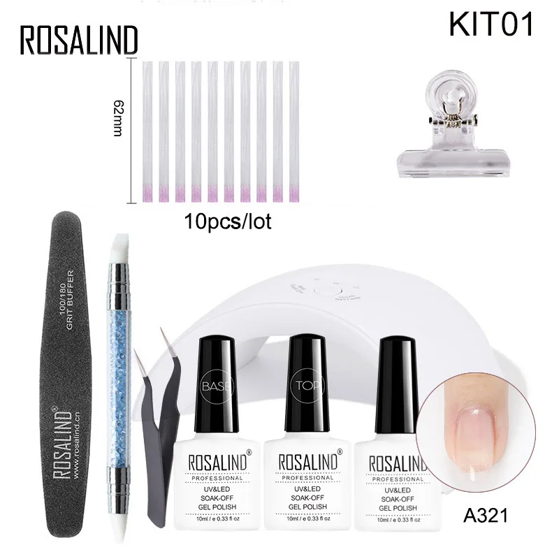 KIT01 Розалинд волокна Стекло 10/20 штук гель для наращивания ногтей Набор лаков для ногтей расширение поли гель защемления зажимы база лаки для ногтей все для маникюра - Цвет: KIT01
