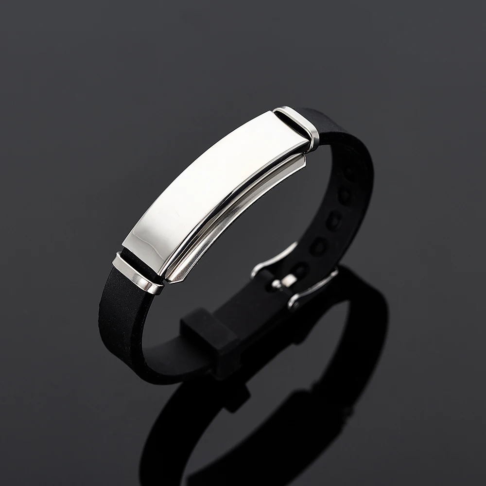 Мода 12 созвездий ID браслет гравировка нержавеющая сталь черный силиконовый