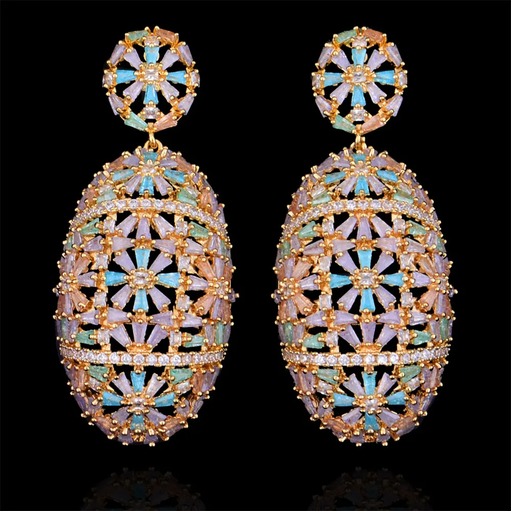 Женские свадебные серьги GODK 60 мм многоцветные принцессы с кубическим цирконием