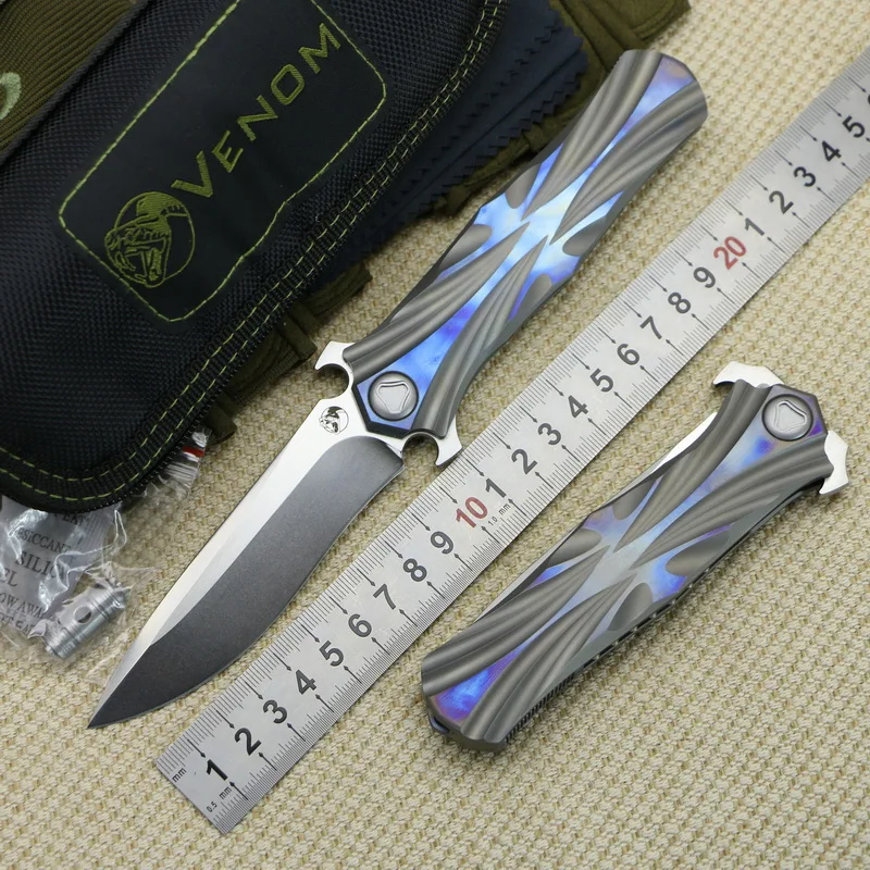 Складной нож VENOM T Kevin John M390 титановая ручка Флиппер шарикоподшипник уличный