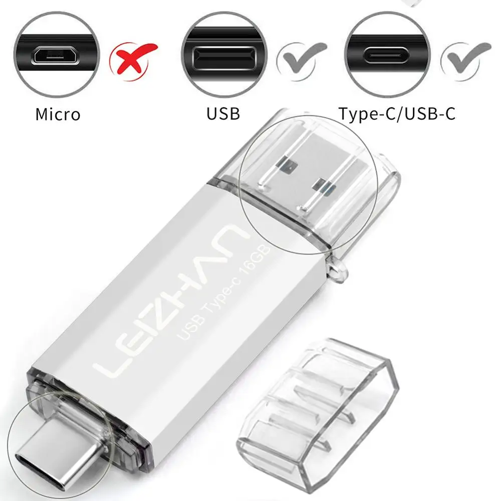 Type c-USB 3.0-White USB флеш-накопитель LEIZHAN type C, 256 ГБ, фото-карта, 128 ГБ, 64 ГБ, 32 ГБ, 16 ГБ, для samsung Galaxy S10, S9, S8/huawei, P30, P20, USB C, флешка - Цвет: Type c-USB 3.0-White