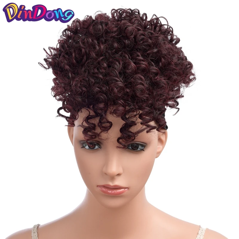 DinDong короткий кудрявый шнурок конский хвост Синтетический Updo волосы булочки клип в хвосте накладные волосы конский хвост шиньон