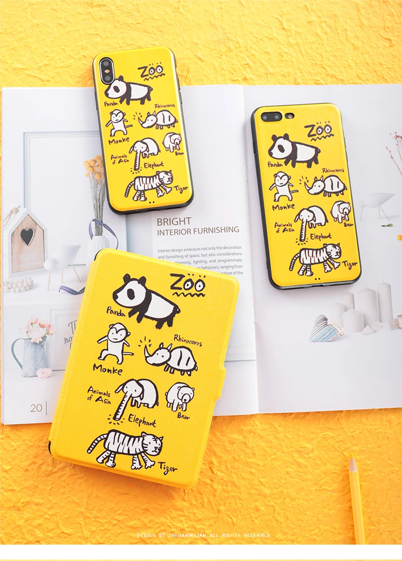 Zoo Yellow Paperwhite3 магнит PU откидная крышка для Amazon Kindle Paperwhite 1 2 3 449 558 чехол 6 дюймов электронная Книга чехол для планшета