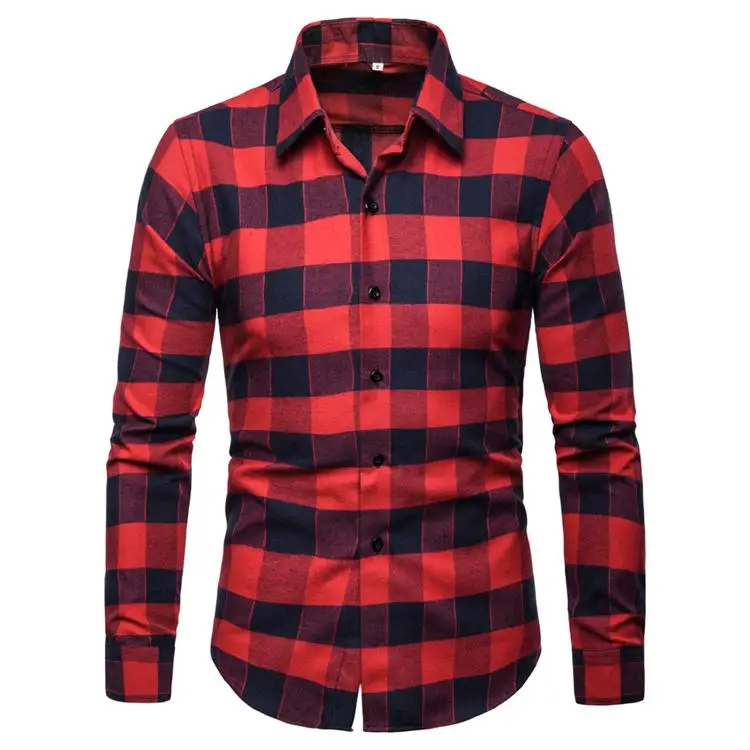 

Casual Men Shirts Men's Clothing Fashion Plaid Shirt Men's Blouse Long sleeve Black Red Blue New