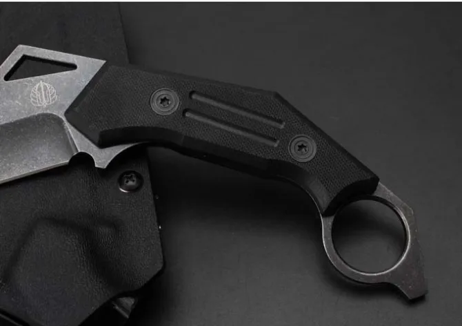 Нож D2 Strider Karambit для кемпинга, выживания, охоты и тактических задач с фиксированным клинком и кольцом для ношения на шее.