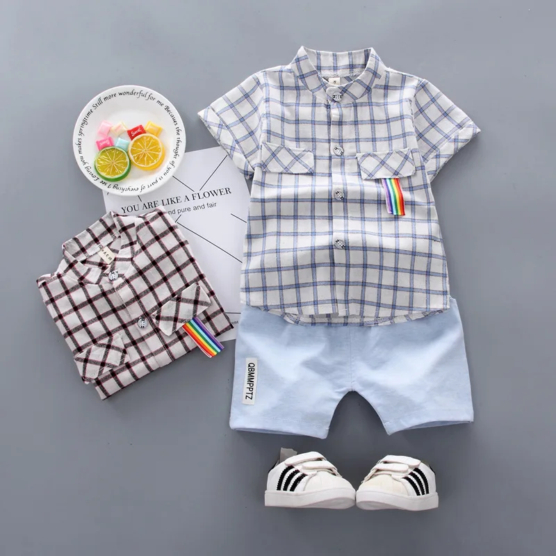 2019 Summer Baby Boy Clothes New Girl Clothing Set Cotton Suits Short Plaid Infant Kids For Girls | Детская одежда и обувь