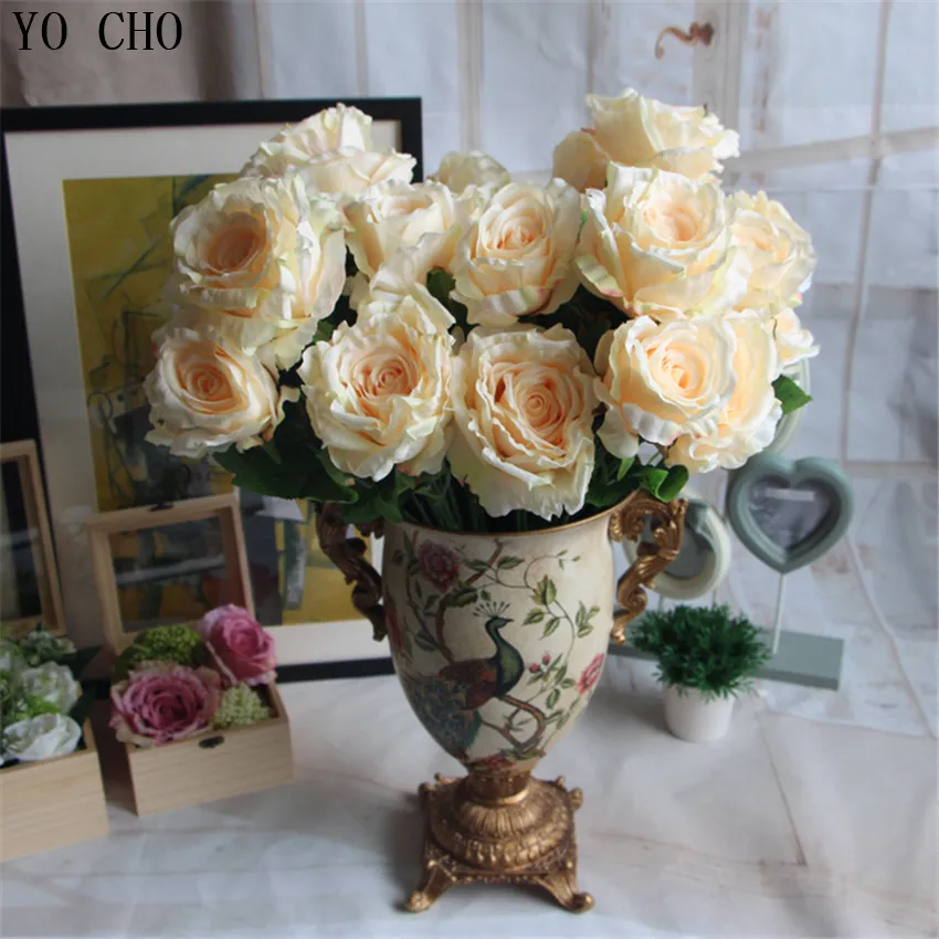YO CHO European 7 Heads peony flower bouquet palace emperor Rose silk rose wedding decoration artificial | Дом и сад