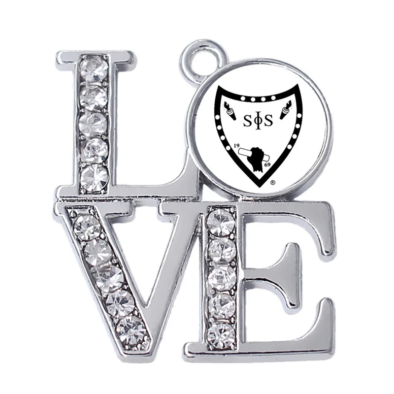 Shiny crystal inlaid university society badge logo SWING PHI SWING 1969 sticker label metal charm pendant - Окраска металла: love