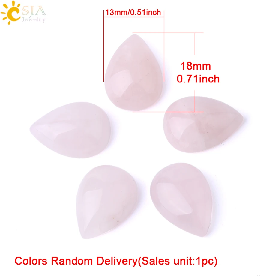 Rose Quartz--13x18mm CSJA Натуральный Камень Каплевидный кабошон основа бусины для ручного ремесла ювелирных изделий Аксессуары DIY кольцо серьги 13x18 мм 10x14 мм F838 - Цвет: Rose Quartz--13x18mm