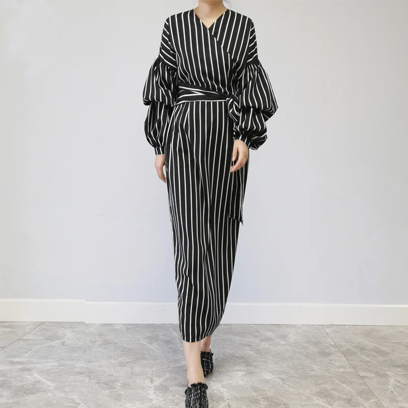 Женское длинное платье Кафтан в полоску арабское абайя Дубай мусульманский