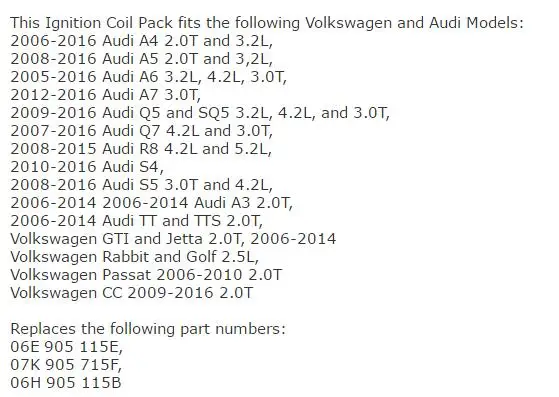 4 шт. x для AUDI R8 Q5 Q7 S4 S6 A4 A5 A6 A8 QUATTRO 3,0 3,2 4,2 катушки зажигания 06E905115E 06E905115C 06E905115B 06E905115D