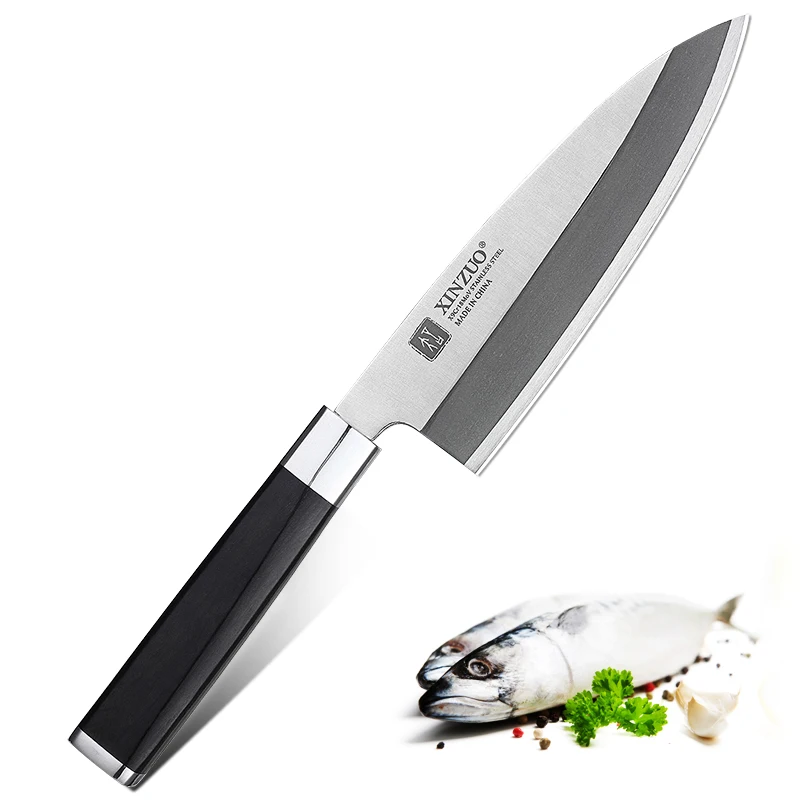 XINZUO 180 мм Gyuto нож X5Cr15MoV из нержавеющей стали в японском стиле Deba Филейный нож с рыбьей головкой кухонные ножи с черной ручкой - Цвет: X9Cr18MoV Steel