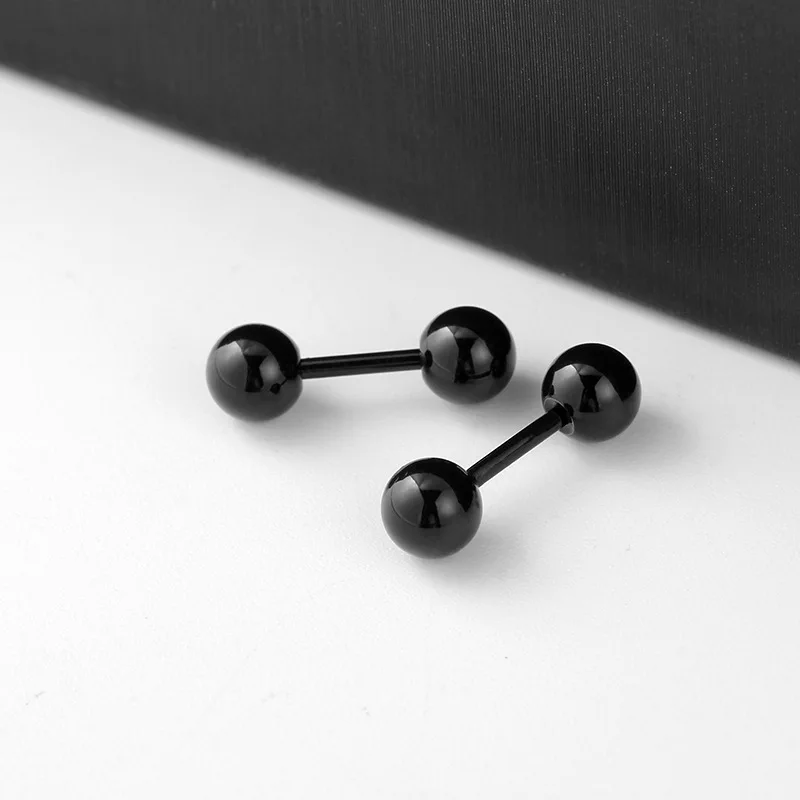 Мужские серьги-гвоздики из нержавеющей стали с шариками черного и золотого цвета