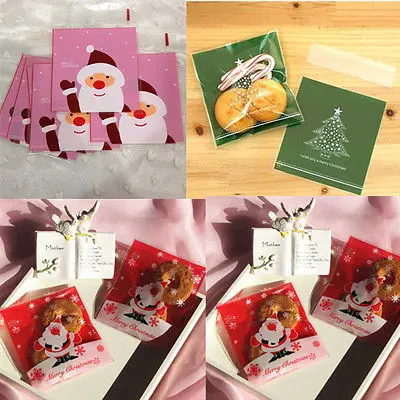 Розовые красные рождественские подарочные пакеты конфеты печенье пластиковые в