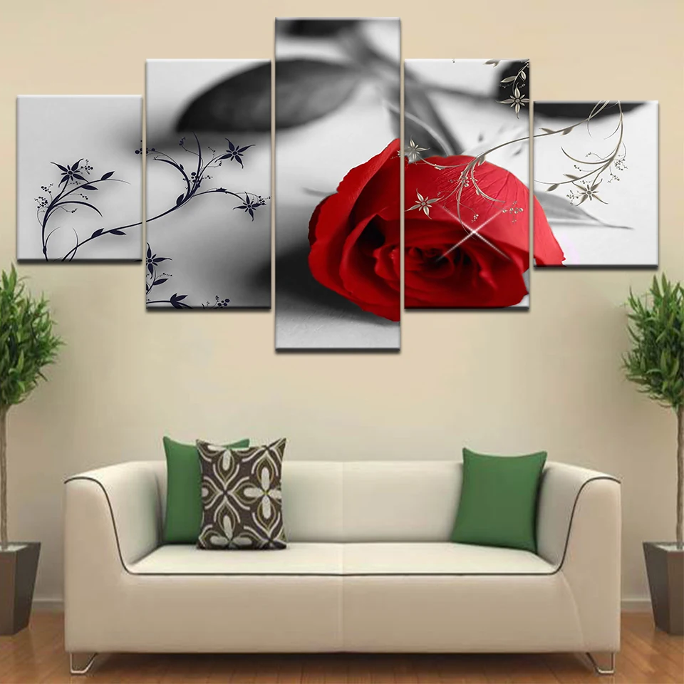 5 панелей/шт. HD принт YSDAFEN красивые красные розы цветы современные настенные