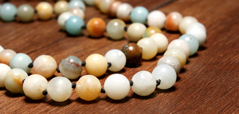 MOON GIRL 8MM Amazonite Stone Handmade Leaf Shape Necklaces Pendants Ethnic Unique Statement Vintage Necklace for Women Collares