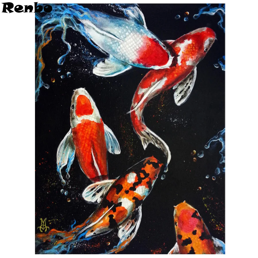 NEW Diamond Painting koi Fish Graph Diy Full Embroidery mosaic Chinese Style Pray For Wealth Accumulation A Hobby Gift | Дом и сад
