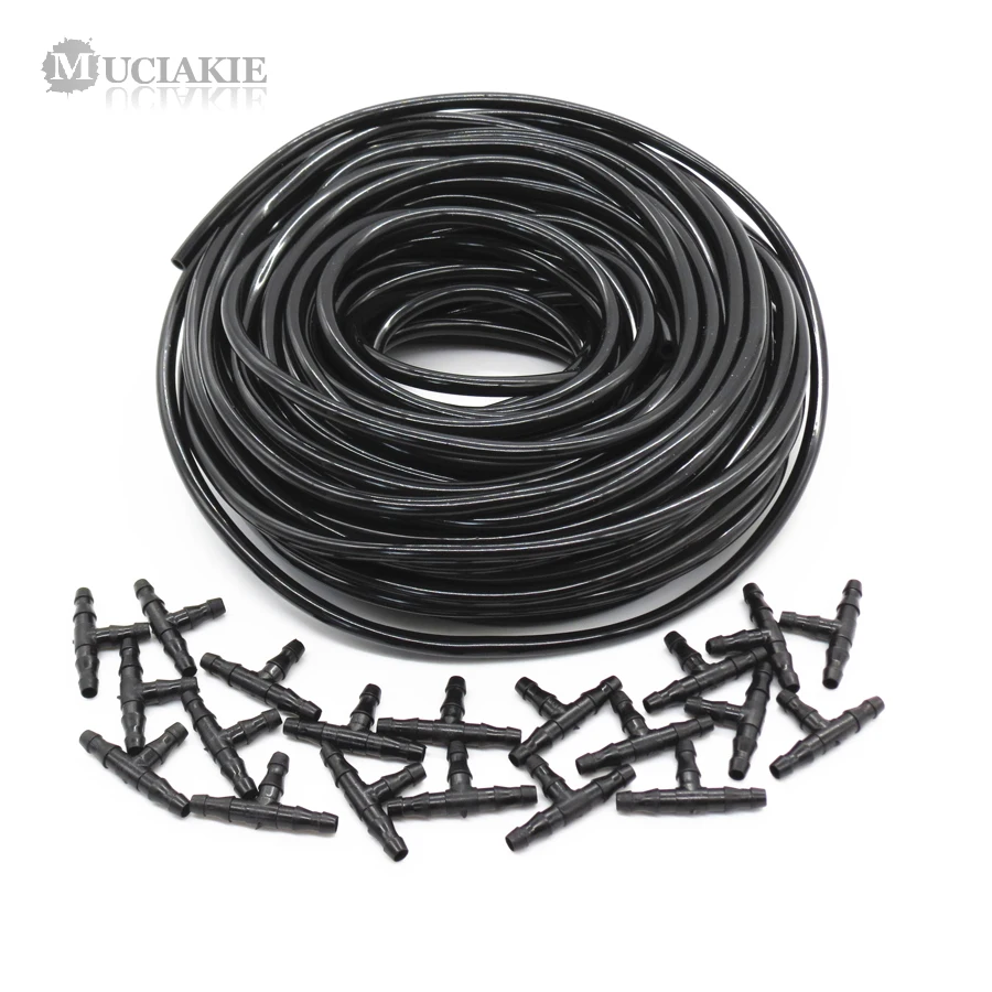 

MUCIAKIE 20m 4/7mm PVC Hose Garden Water Micro Irrigation Tubing Pipe with 20PCS Tee Barb Connector Gardening Lawn Agriculture