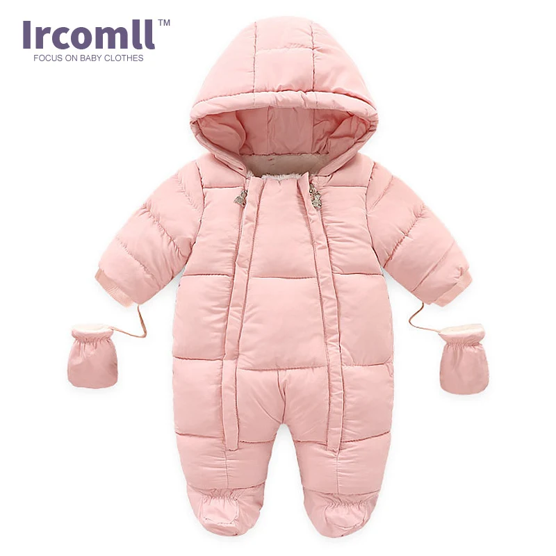 Pink Ircomll/теплый комбинезон для малышей; хлопковые пуховые комбинезоны с капюшоном; флисовые комбинезоны для мальчиков и девочек; сезон осень-зима; Верхняя одежда для детей - Цвет: Pink