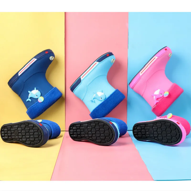 Baby Girls Boys Rainboots Non-slip Velvet Warm Rubber Cute Waterproof Kids Infant Slip-on Water Shoes | Детская одежда и обувь