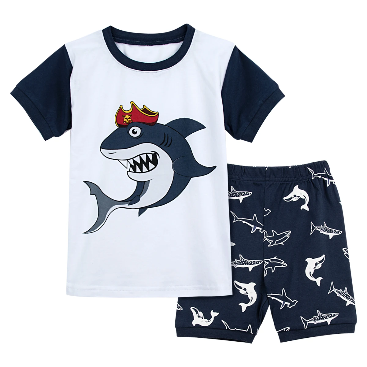 Pirate shark Детская одежда для мальчиков на тему аниме «Жемчуг дракона», персонажи Гоку, Веджета, Пижама с динозаврами, одежда для малышей, детский костюм с изображением акулы пиратский корабль грузовик, одежда для сна, детская одежда для сна с героями мультфильмов, комплект из 2 предметов - Цвет: Pirate shark
