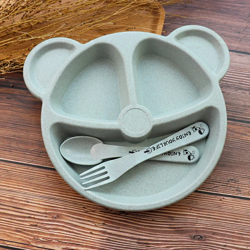 

Kids Anti-hot Training Bowl Spoon Baby bowl+spoon fork Feeding Food Tableware Cartoon Panda Kids Dishes Baby Eating Set