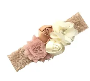 Повязка на голову детская кружевная с 4 цветами, 1 шт.