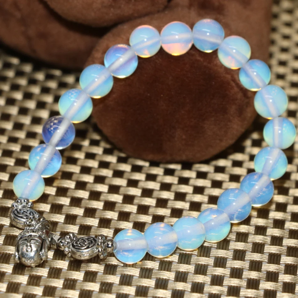 Оригинальный дизайн из бисера браслеты Белый Круглый 8 мм опал лунный камень