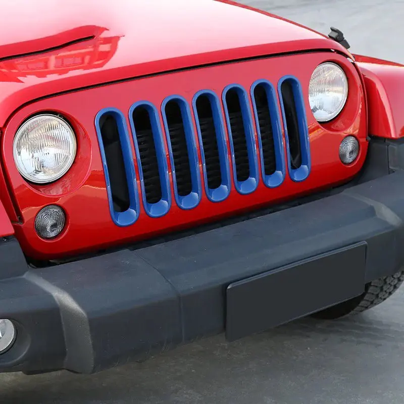 

For Jeep Wrangler 2007-2017 7PCS ABS Chrome Car Front Hood Mesh Grill Grille Decorative Cover Trim Car Styling Accessories