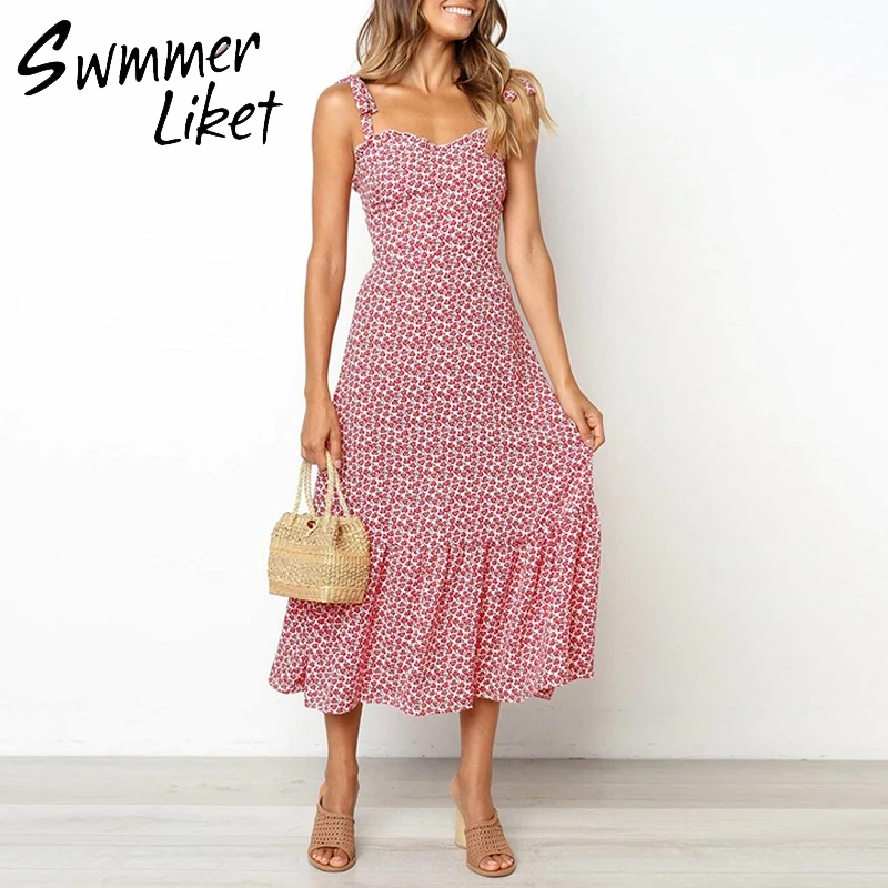 2019 print ruffles mid Summer dress women cover up Casual twist beach Strapless fashion beachwear Long cover-ups tunic XL | Женская