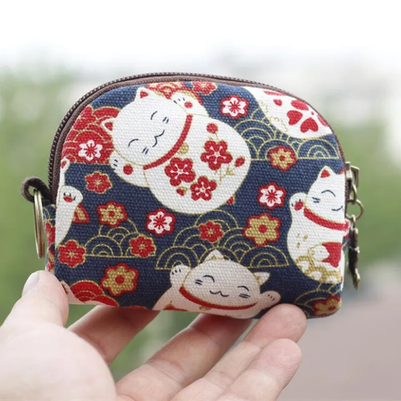 

M045 New Hefeng Series Lovely Cat Dog Printed Canvas Zipper Bag Semicircle Zero Wallet Women Student Gift Wholesale