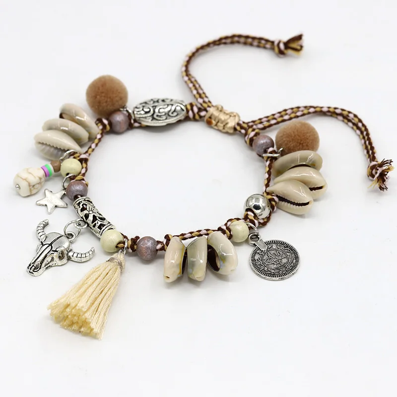Женские ножные браслеты в виде ракушек; Boho; ювелирные изделия для ног; пляжные босоножки; браслет на щиколотке; женские туфли с кисточками и ремешком на щиколотке; Прямая поставка