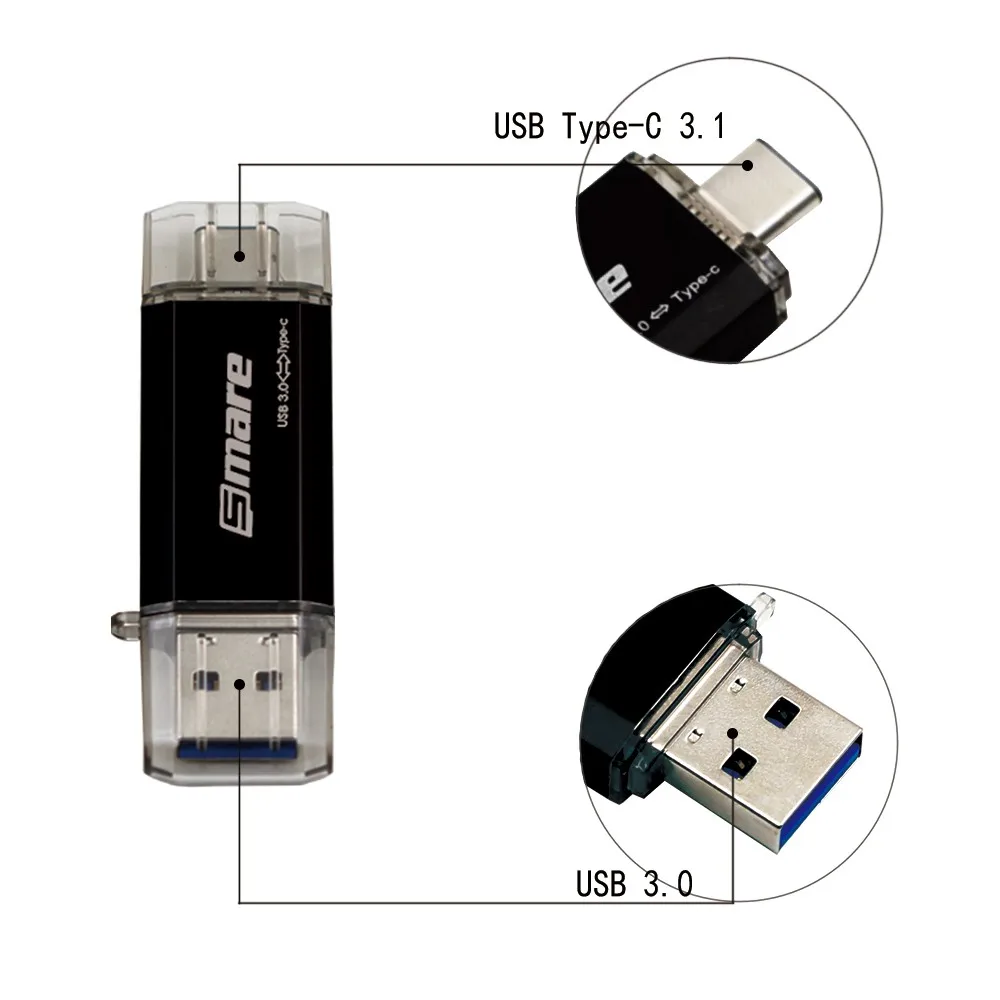 Smare type-C OTG флеш-накопитель USB 3,0 64 ГБ 32 ГБ 16 ГБ флеш-накопитель смартфон память Мини USB карта type-C 3,1 двойной разъем