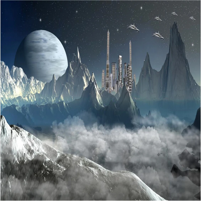 beibehang Custom Photo Wallpaper 3D Large Wall Stickers Sci-Fi Spacecraft TV Walls papel de parede wallpaper for walls 3 d | Обустройство