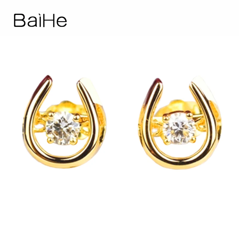 

BAIHE Genuine Solid 14K Yellow Gold 0.30ct H/SI Dancing Diamonds Earrings Women Girl Trendy Fine Jewelry Wedding Smart Jewelry