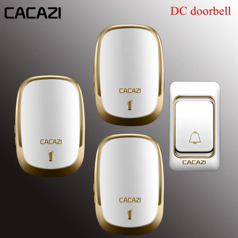 Gold1x3 Беспроводной дверной звонок CACAZI, батарейка постоянного тока, кнопка управления дверным звонком, дистанционный светодиодный светильник 200 м, Домашний Беспроводной звонок, 4 громкости, 36 колокольчиков - Цвет: Gold1x3