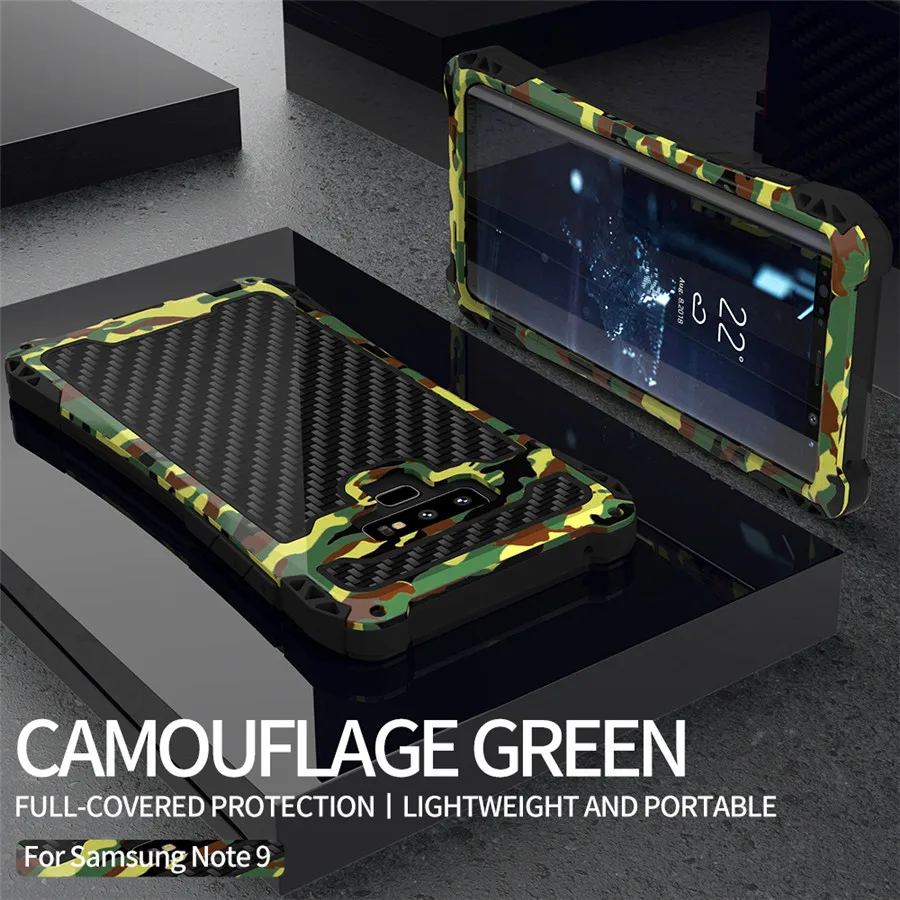 Camouflage note 9 Note 9, бронированный чехол для samsung Galaxy Note 9, роскошная металлическая рамка, силиконовый бампер, Note9, гибридный противоударный чехол 360, полная защита - Цвет: Camouflage note 9