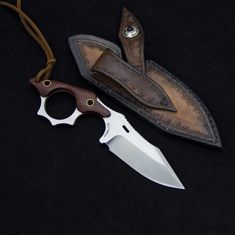 Mini Rescue Neck Knife Rose Wood Handle Tactical Fixed Blade Outdoor Straight Knives Hunting Survival Tools Multi |