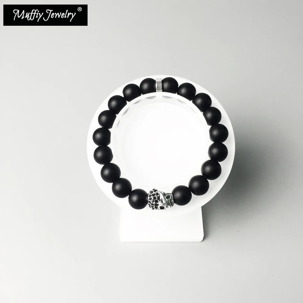 Браслет с бусинами в виде черепа и 10 мм из обсидиана ювелирные изделия для женщин