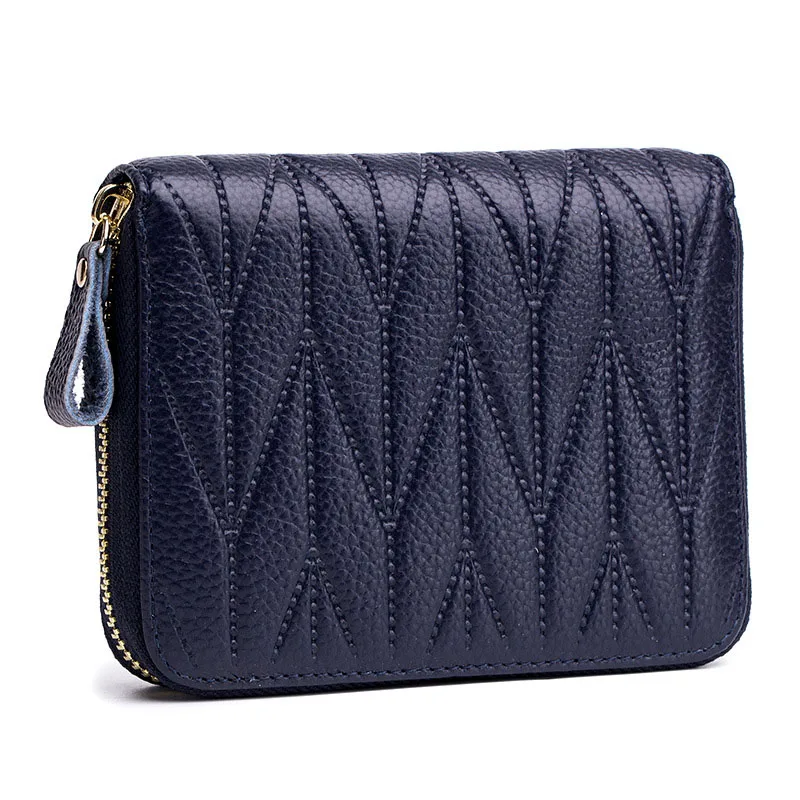 dark blue Модные женские кошельки из натуральной кожи, короткий кошелек из телячьей кожи на молнии, кошелек для кредитных карт разных цветов - Цвет: dark blue